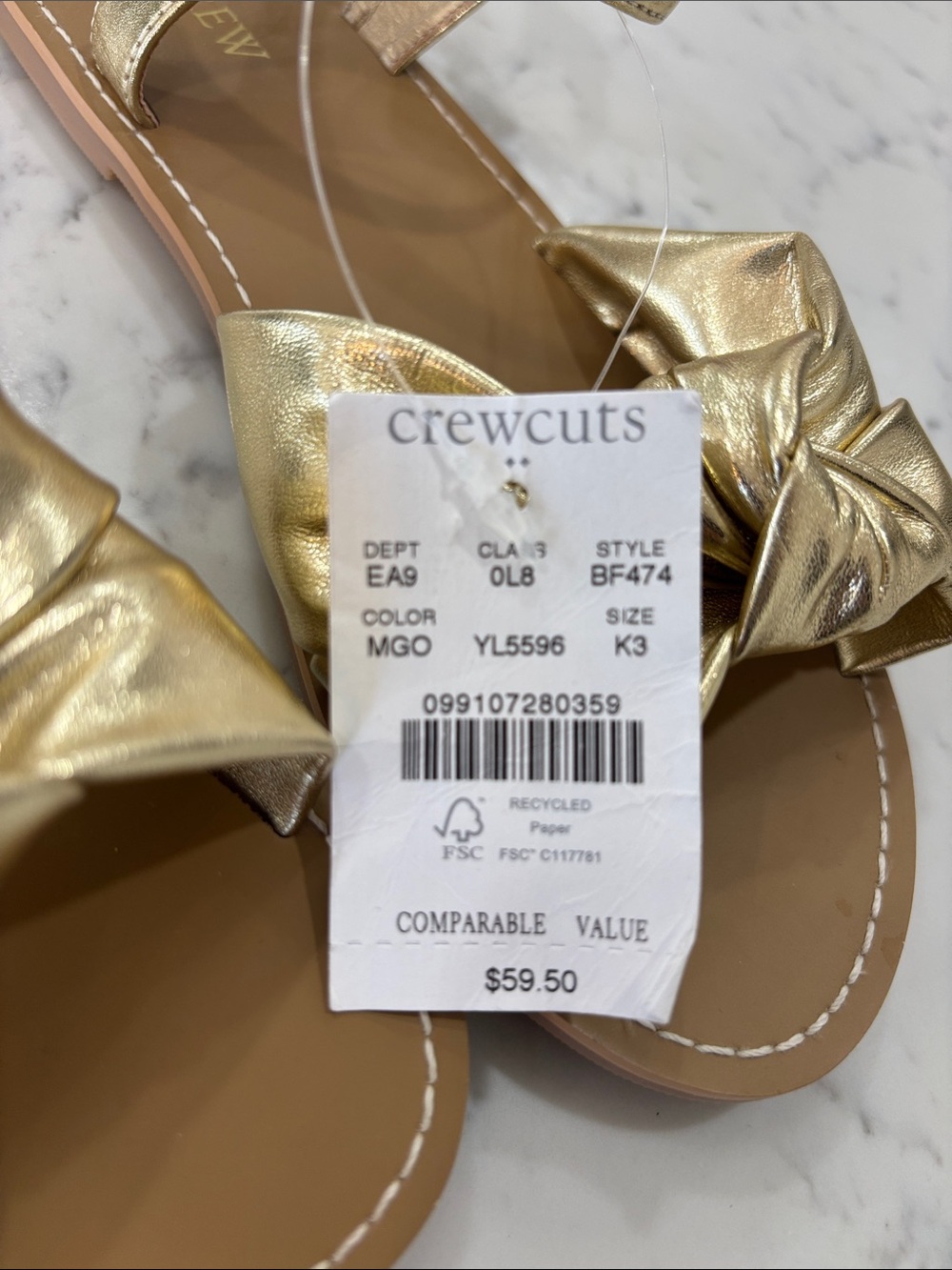 Crewcuts Metallic Gold Knot Sandals 3(girls)